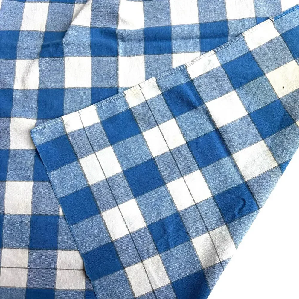 Farmhouse Tablecloth table topper homespun cotton blue & white plaid w/ FLAWS